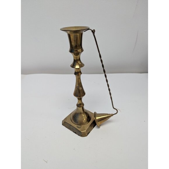 Vintage Handcrafted Brass Candle Holder Snuffer Bell Chamberstick 8 1/2" Tall - Picture 1 of 9